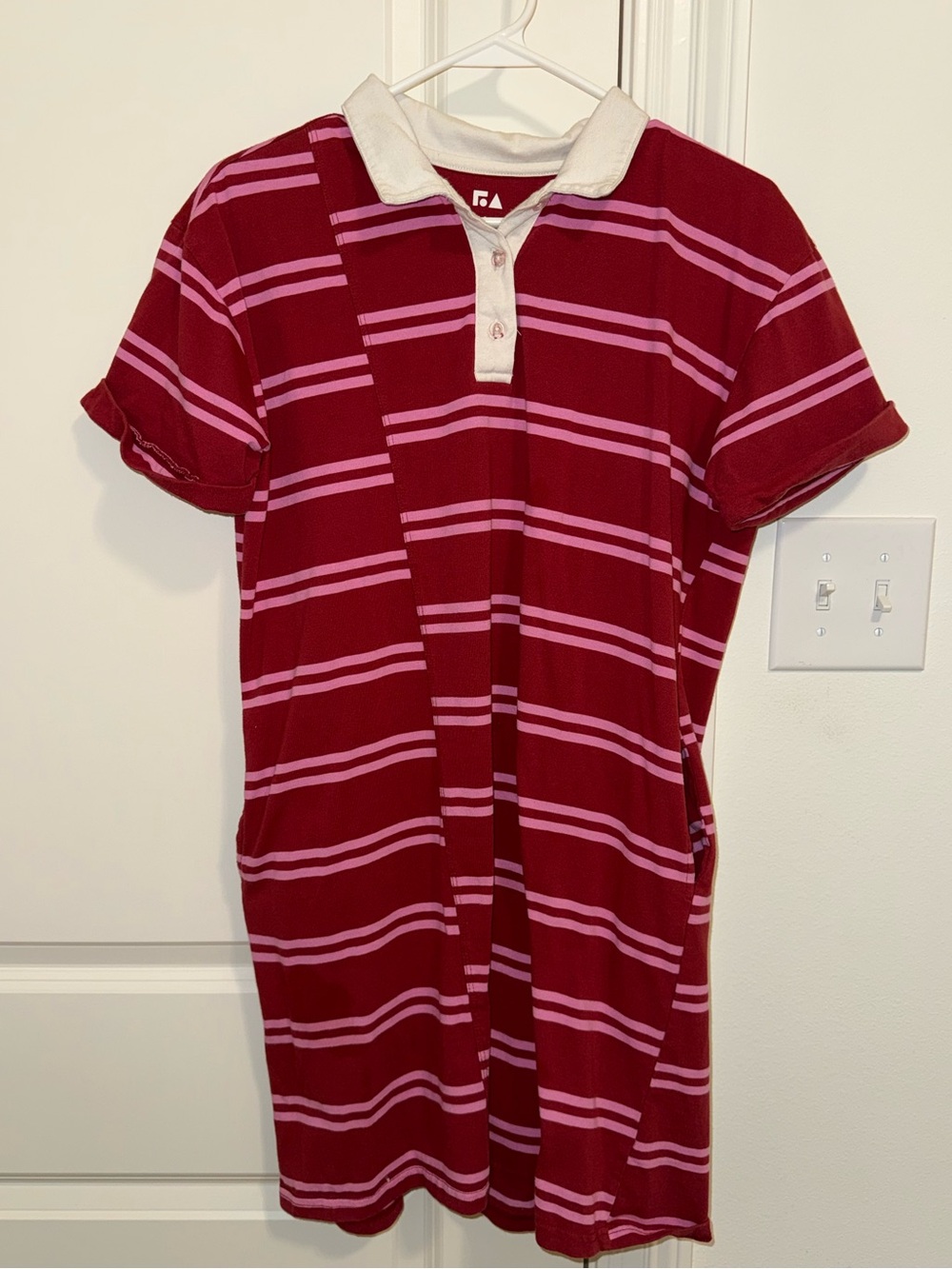 Girls' Striped Burgundy & Pink Polo Dress with Contrast Collar